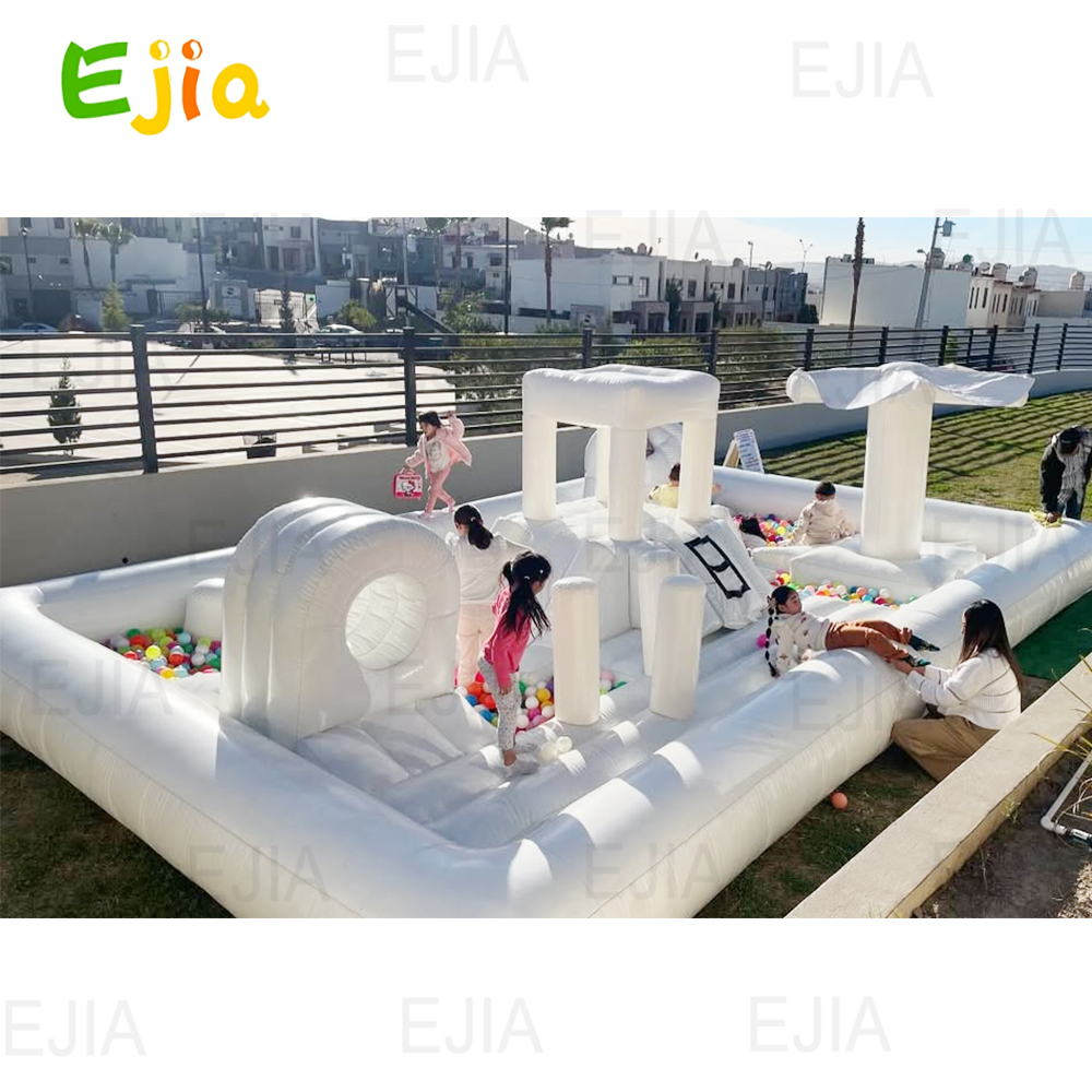 Kids Outdoor Obstacle Course Equipment - 풍선 경비원 워터 슬라이드 풀 흰색