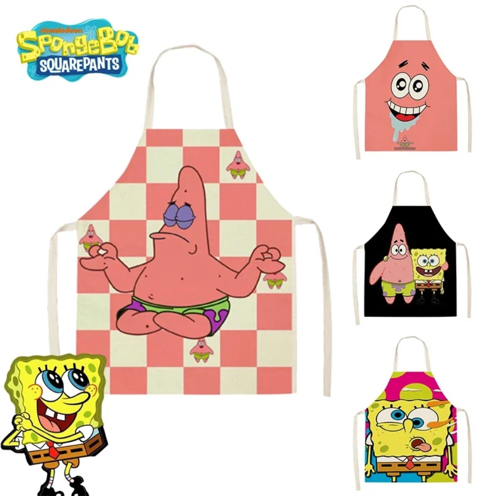 Kids Outdoor Kitchen Accessories - 스폰지밥 패트릭 성인용 주방 앞치마, 린넨