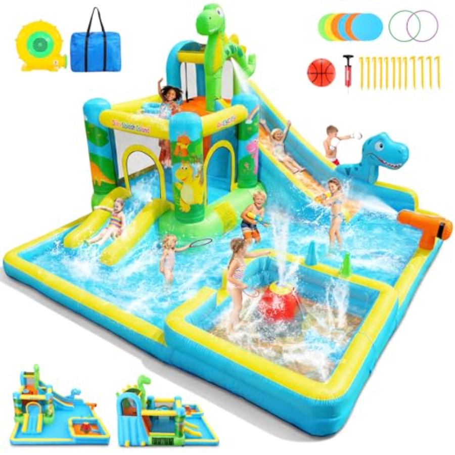 Kids Outdoor Inflatable Water Slide - 야외 마당용 풍선 워터 슬라이드: 공룡