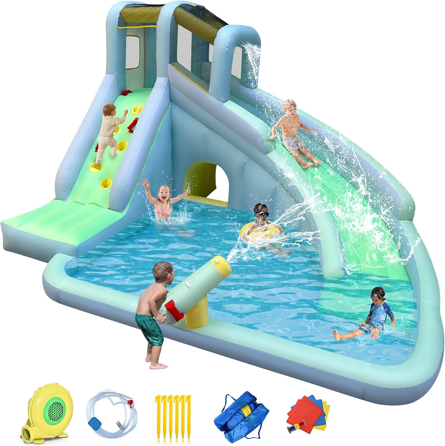 6-in-1 어린이용 에어바운스 워터파크, 550W 송 - Kids Outdoor House With Slide 리뷰 및 가격