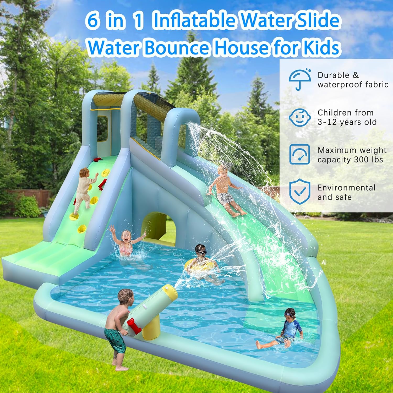 6-in-1 어린이용 에어바운스 워터파크, 550W 송 - Kids Outdoor House With Slide 리뷰 및 가격