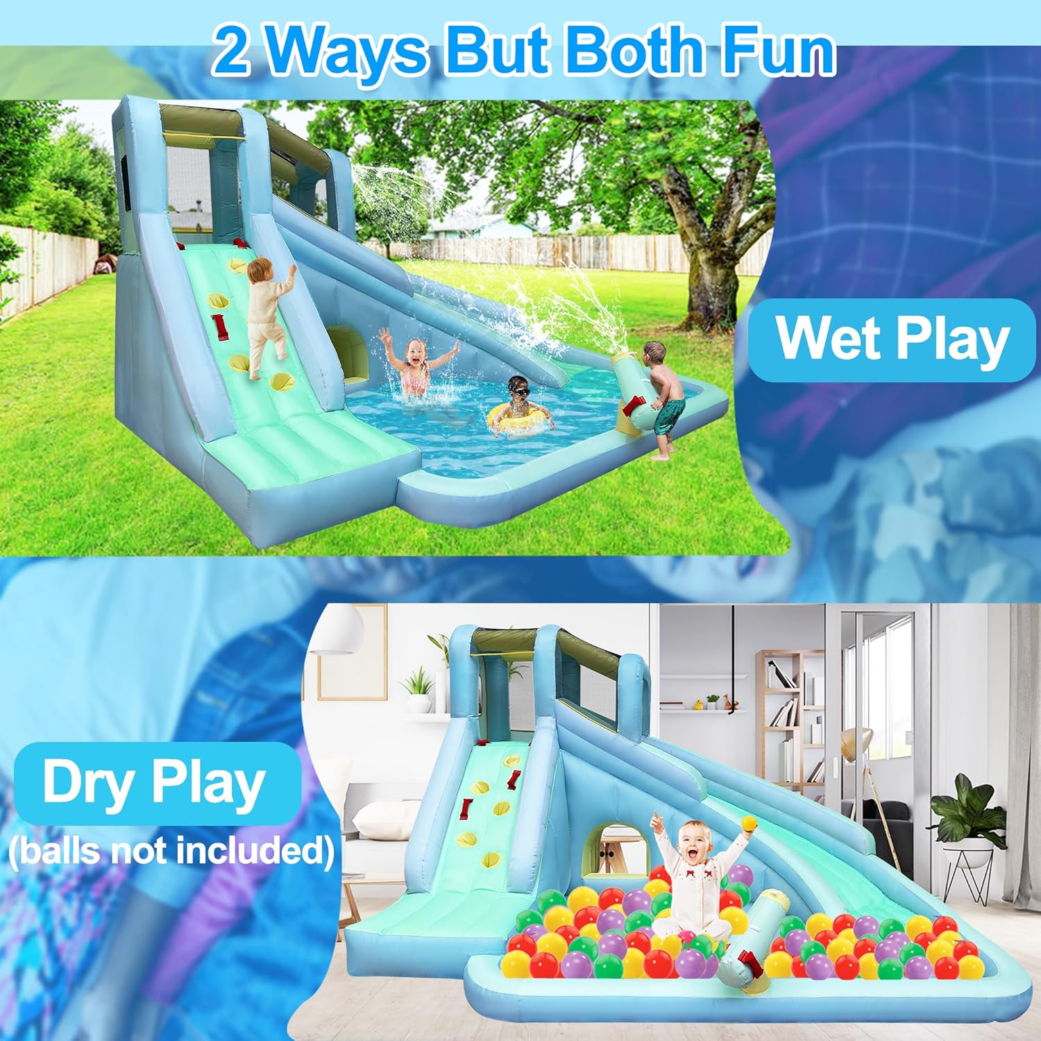6-in-1 어린이용 에어바운스 워터파크, 550W 송 - Kids Outdoor House With Slide 리뷰 및 가격