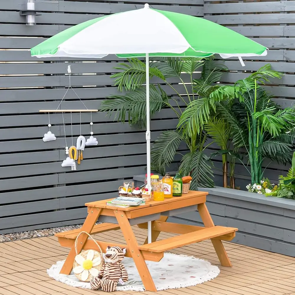 4-in-1 나무 모래놀이 및 물놀이 피크닉 테이블 ( - Kids Outdoor Furniture Set 리뷰 및 가격