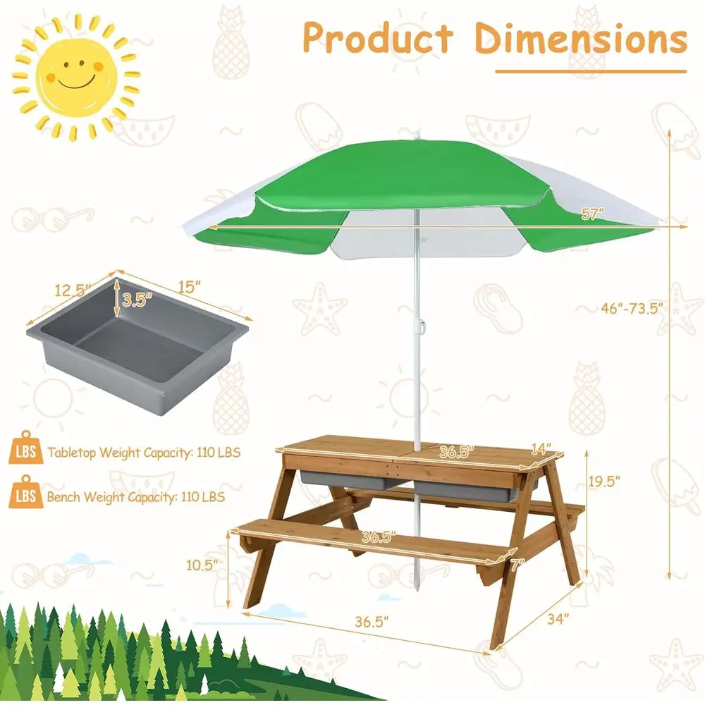 4-in-1 나무 모래놀이 및 물놀이 피크닉 테이블 ( - Kids Outdoor Furniture Set 리뷰 및 가격