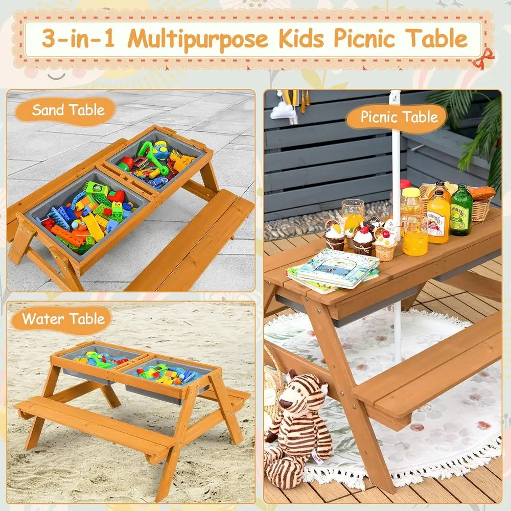 4-in-1 나무 모래놀이 및 물놀이 피크닉 테이블 ( - Kids Outdoor Furniture Set 리뷰 및 가격