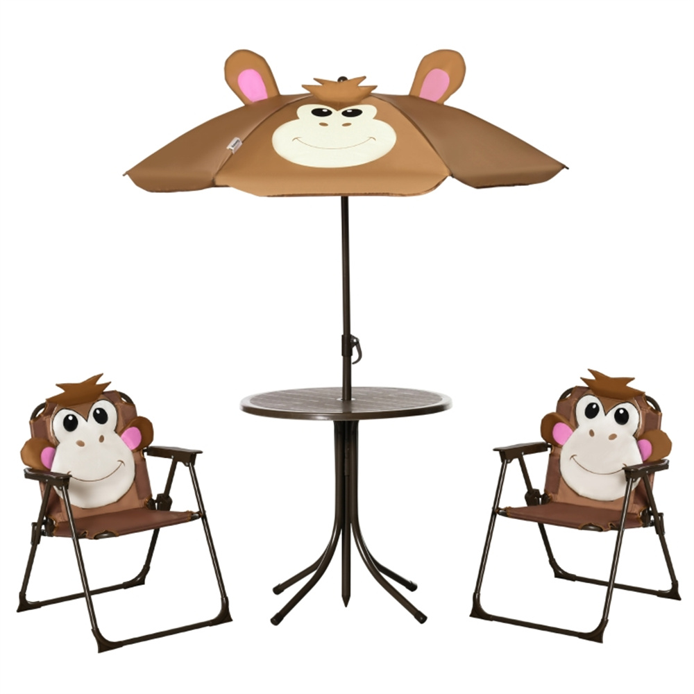 귀여운 원숭이 모양 어린이용 파티오 테이블 의자 세트, - Kids Outdoor Table And Chairs With Umbrella 리뷰 및 가격