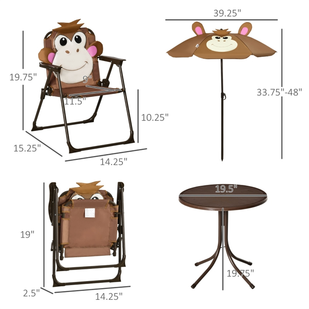 귀여운 원숭이 모양 어린이용 파티오 테이블 의자 세트, - Kids Outdoor Table And Chairs With Umbrella 리뷰 및 가격
