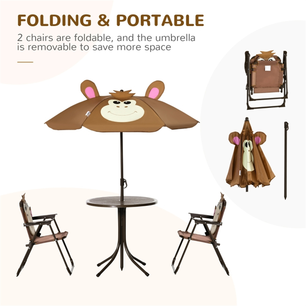 귀여운 원숭이 모양 어린이용 파티오 테이블 의자 세트, - Kids Outdoor Table And Chairs With Umbrella 리뷰 및 가격