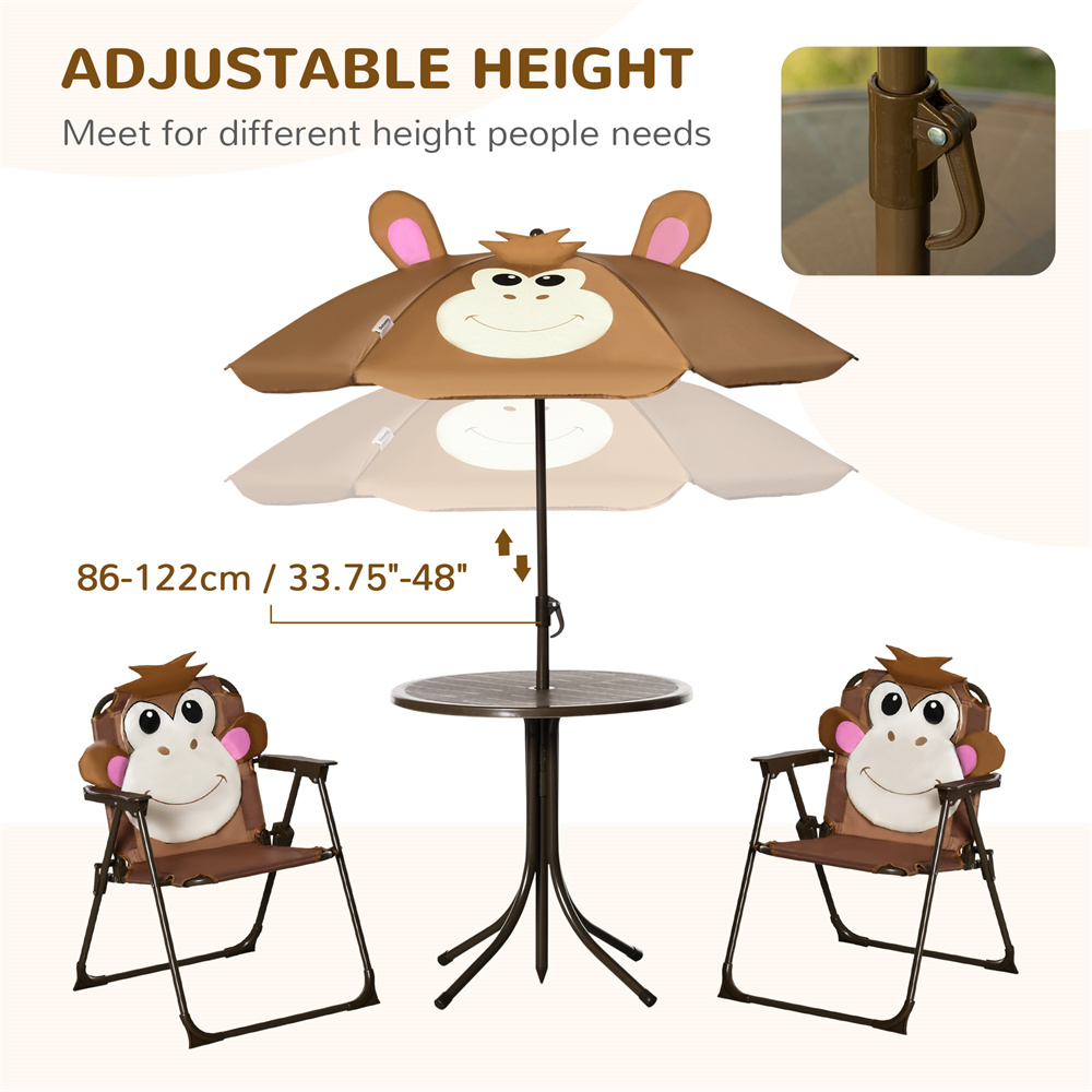 귀여운 원숭이 모양 어린이용 파티오 테이블 의자 세트, - Kids Outdoor Table And Chairs With Umbrella 리뷰 및 가격