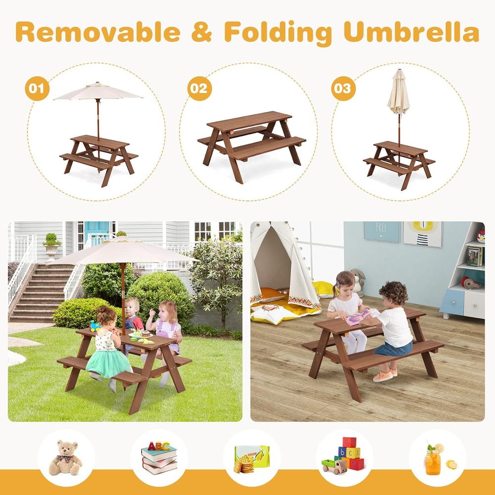 어린이 피크닉 테이블, IR 목재 어린이 야외 테이블  - Kids Outdoor Table And Chairs With Umbrella 리뷰 및 가격
