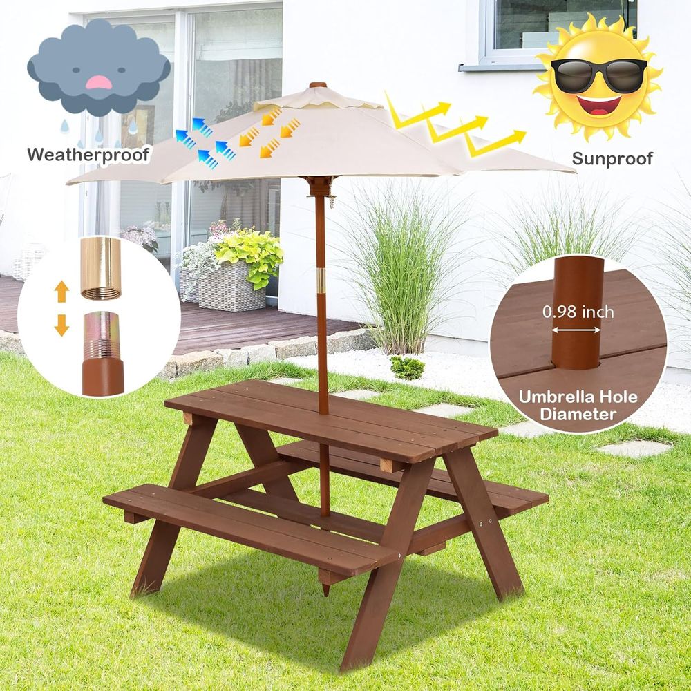 어린이 피크닉 테이블, IR 목재 어린이 야외 테이블  - Kids Outdoor Table And Chairs With Umbrella 리뷰 및 가격