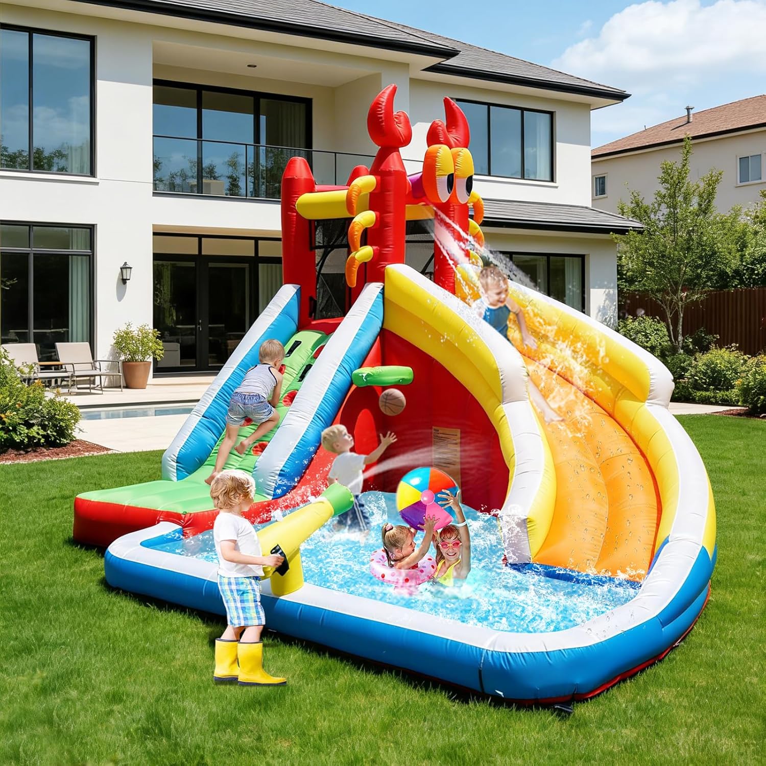 대형 어린이용 물 미끄럼틀 에어바운스 - 스플래시 풀, - Kids Outdoor Inflatable Water Slide 리뷰 및 가격