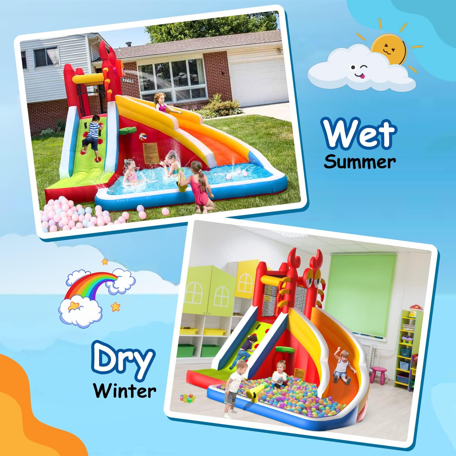 대형 어린이용 물 미끄럼틀 에어바운스 - 스플래시 풀, - Kids Outdoor Inflatable Water Slide 리뷰 및 가격